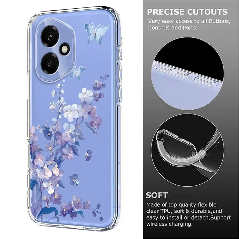 Bulk Purchasing For Honor 400 5G (Global) Case Butterfly Floral Pattern Printing TPU Phone Cover Support Wireless Charging (MOQ: 50Pcs) - Violets