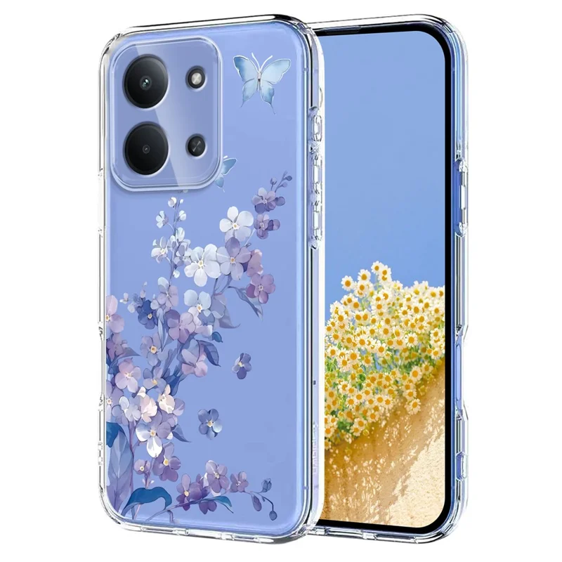Bulk Purchasing Phone Case For Xiaomi Redmi 15C 5G (EU) (173mm) / 15C 4G (EU) (173mm) Butterfly Floral Pattern Printing TPU Cover Support Wireless Charging (MOQ: 50Pcs) - Violets