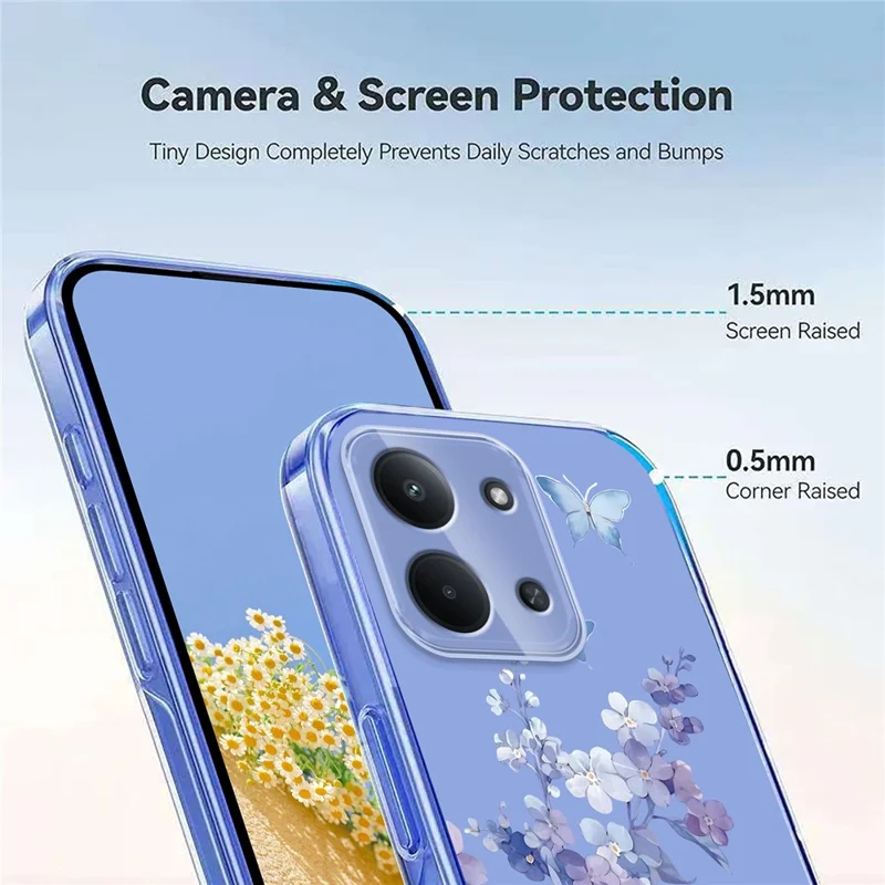 Bulk Purchasing Phone Case For Xiaomi Redmi 15C 5G (EU) (173mm) / 15C 4G (EU) (173mm) Butterfly Floral Pattern Printing TPU Cover Support Wireless Charging (MOQ: 50Pcs) - Violets