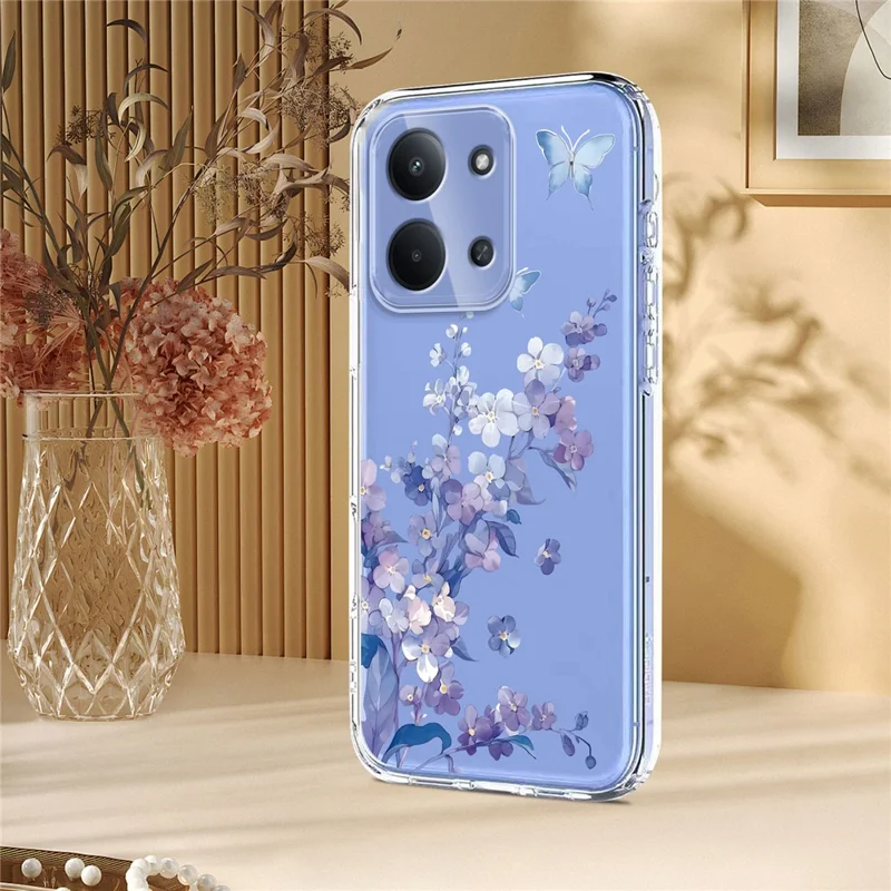 Bulk Purchasing Phone Case For Xiaomi Redmi 15C 5G (EU) (173mm) / 15C 4G (EU) (173mm) Butterfly Floral Pattern Printing TPU Cover Support Wireless Charging (MOQ: 50Pcs) - Violets