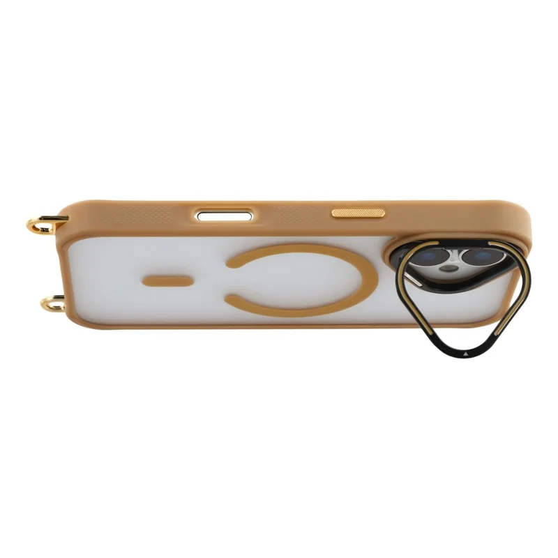 Чехол для iPhone 17 совместимый с MagSafe, чехол из ПК и ТПУ с регулируемым шнурком / рамкой для камеры и подставкой - коричневый