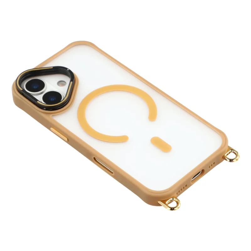 Чехол для iPhone 17 совместимый с MagSafe, чехол из ПК и ТПУ с регулируемым шнурком / рамкой для камеры и подставкой - коричневый