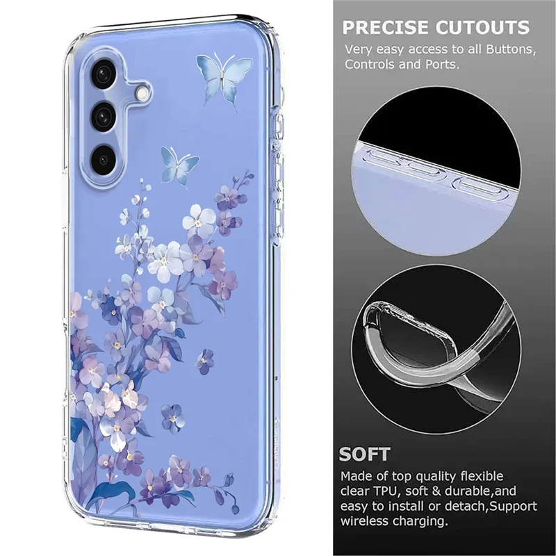 Compra em Massa para Capa do Samsung Galaxy S25 / S24 com Padrão Floral de Borboleta, Impressão em TPU, Suporte para Carregamento Sem Fio (Quantidade Mínima: 50 Peças) - Violetas