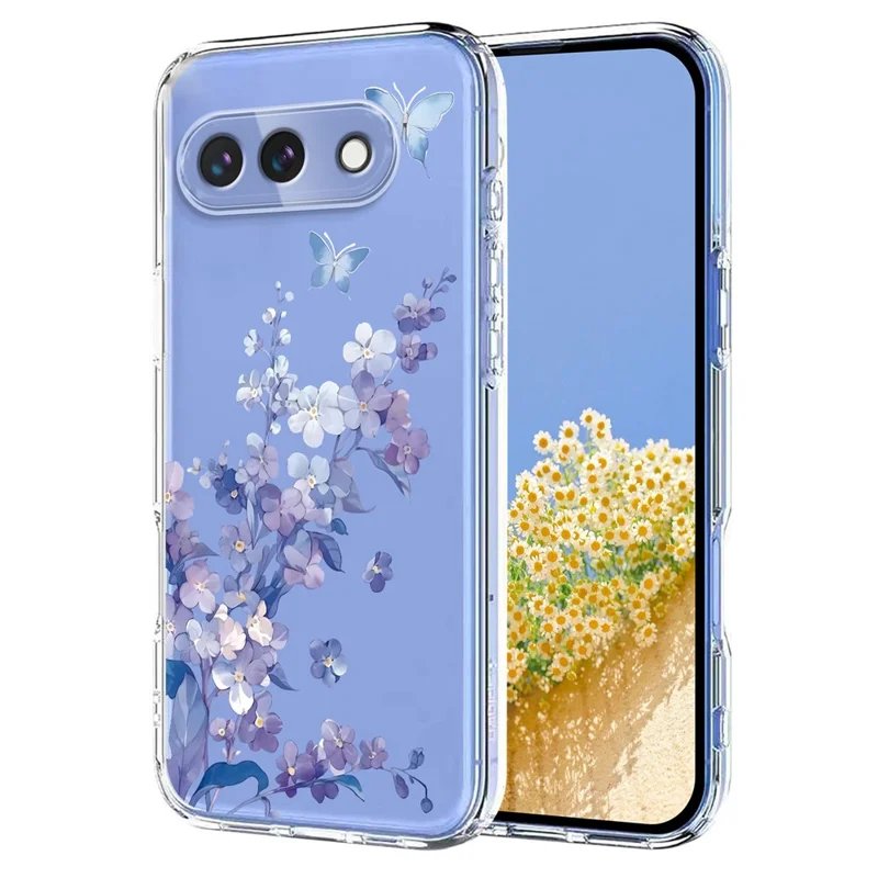 Bulk Purchasing For Google Pixel 9a Case Butterfly Floral Pattern Printing TPU Phone Cover Support Wireless Charging (MOQ: 50Pcs) - Violets