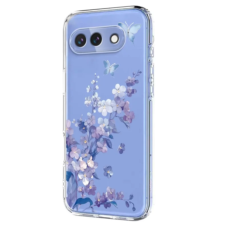 Bulk Purchasing For Google Pixel 9a Case Butterfly Floral Pattern Printing TPU Phone Cover Support Wireless Charging (MOQ: 50Pcs) - Violets