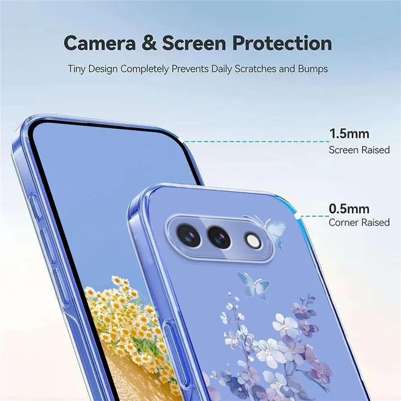 Bulk Purchasing For Google Pixel 9a Case Butterfly Floral Pattern Printing TPU Phone Cover Support Wireless Charging (MOQ: 50Pcs) - Violets