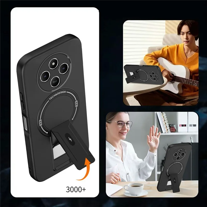 Skin Touch Kickstand Case for Xiaomi Poco C75 4G / Redmi 14R 5G / Redmi 14C 4G PC + TPU Phone Cover Support Wireless Charging - Black