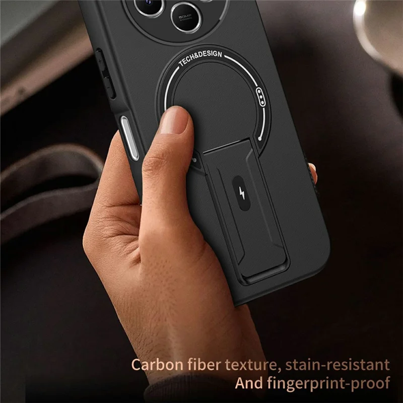 Skin Touch Kickstand Case for Xiaomi Poco C75 4G / Redmi 14R 5G / Redmi 14C 4G PC + TPU Phone Cover Support Wireless Charging - Black