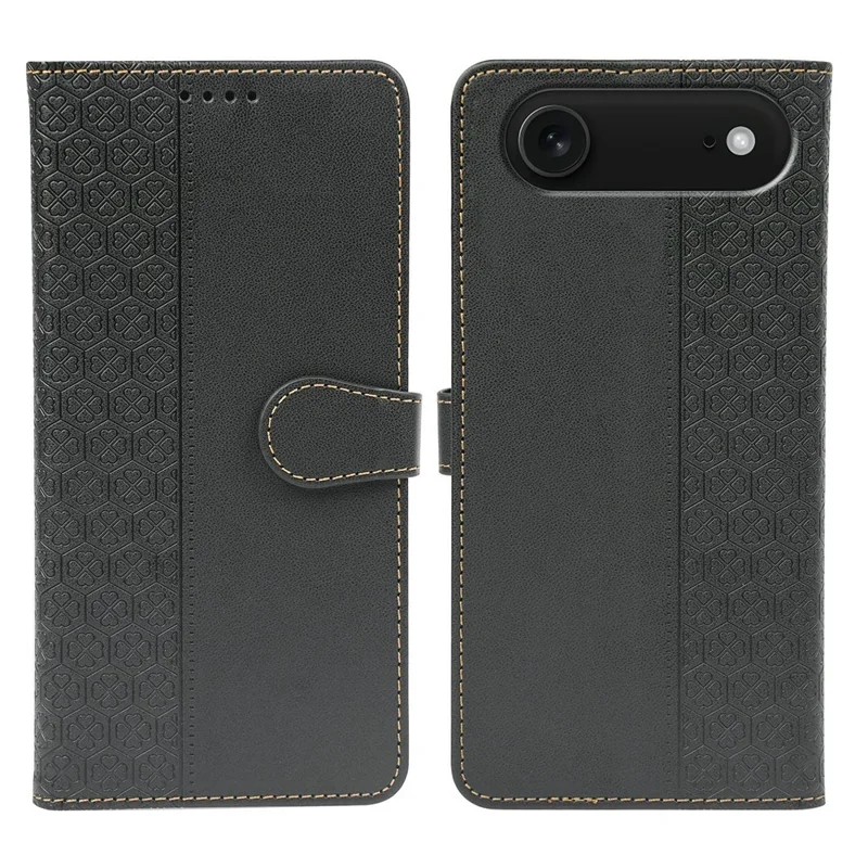 For iPhone Air Case Magnetic Clasp Four Leaf Clover Leather Phone Cover - Black