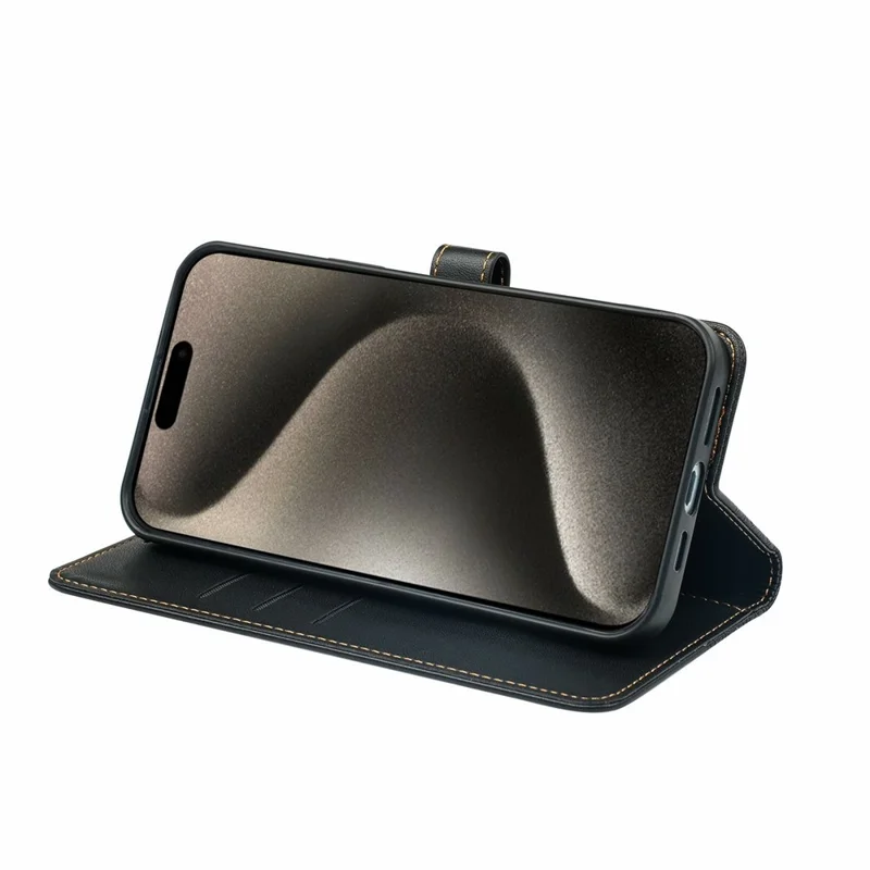 iPhone 17 Pro Max Hülle Magnetischer Verschluss Vierblättriges Kleeblatt Lederhandy-Hülle - Schwarz