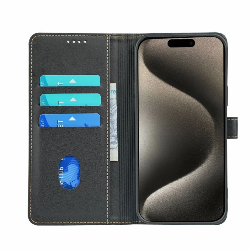 For iPhone 17 Pro Case Magnetic Clasp Four Leaf Clover Leather Phone Cover - Black