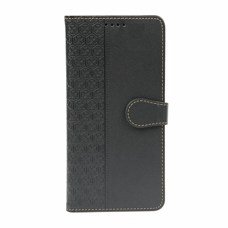 For iPhone 17 Pro Case Magnetic Clasp Four Leaf Clover Leather Phone Cover - Black