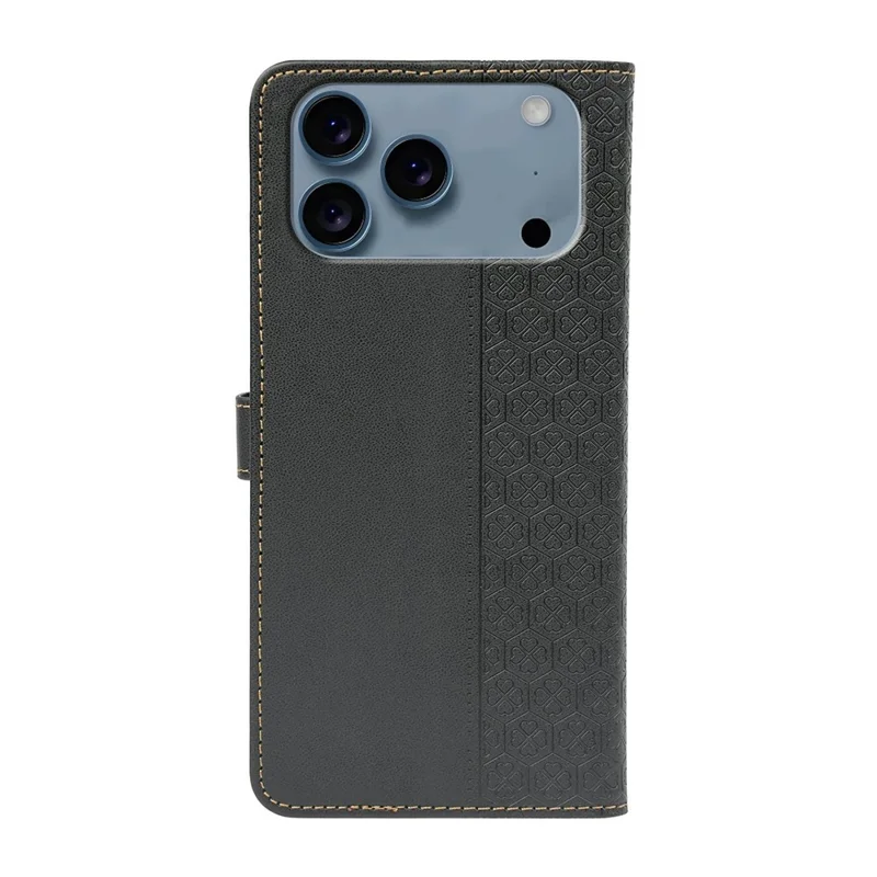 For iPhone 17 Pro Case Magnetic Clasp Four Leaf Clover Leather Phone Cover - Black