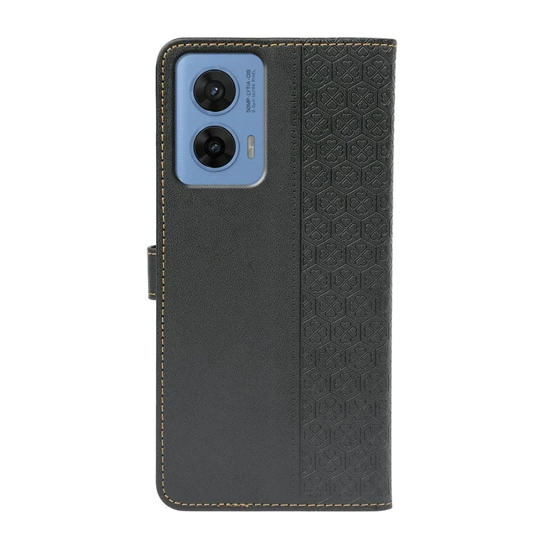 For Motorola G96 5G Case Magnetic Clasp Four Leaf Clover Leather Phone Cover - Black