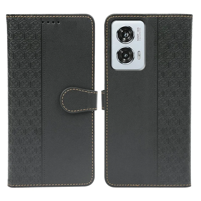 For Motorola Edge 50 Fusion 5G Case Magnetic Clasp Four Leaf Clover Leather Phone Cover - Black