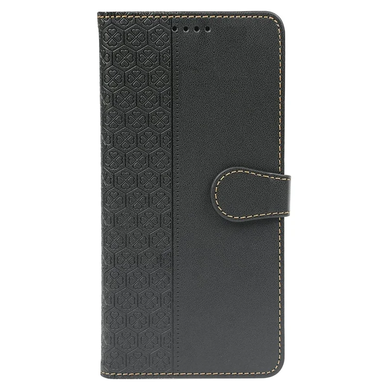 For Motorola Edge 50 Fusion 5G Case Magnetic Clasp Four Leaf Clover Leather Phone Cover - Black