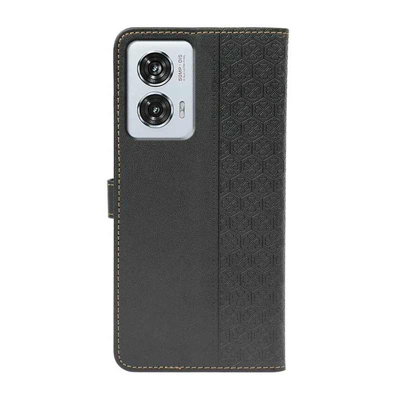 For Motorola Edge 50 Fusion 5G Case Magnetic Clasp Four Leaf Clover Leather Phone Cover - Black