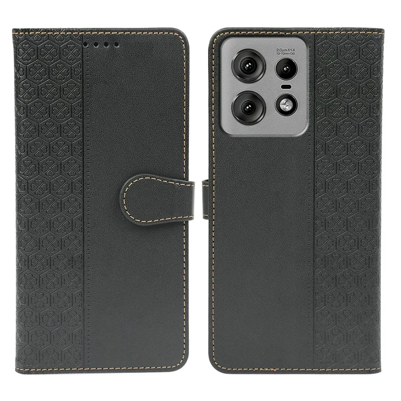For Motorola Edge 50 Pro 5G Case Magnetic Clasp Four Leaf Clover Leather Phone Cover - Black
