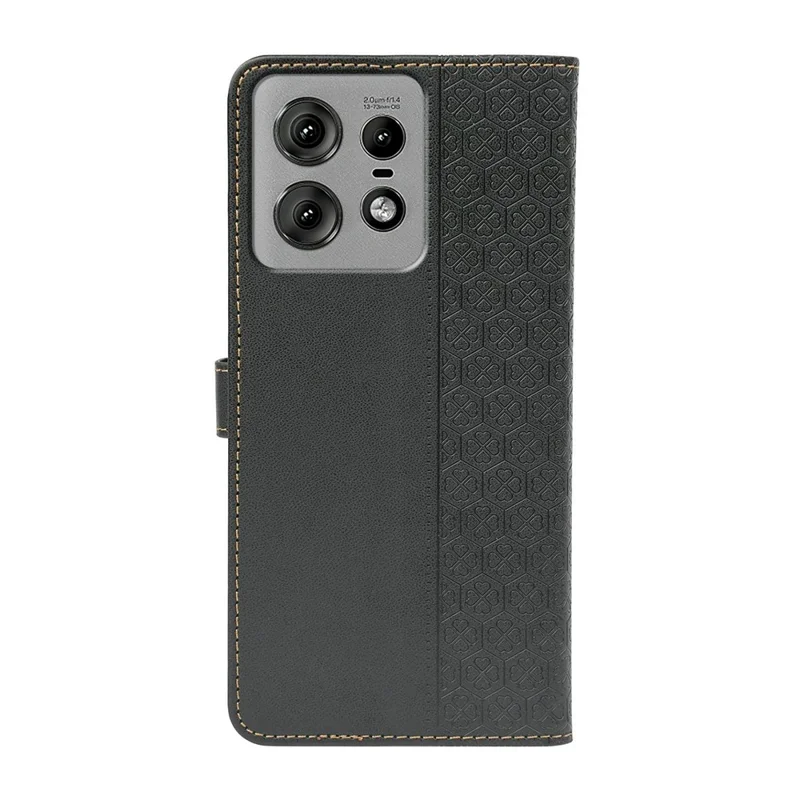 For Motorola Edge 50 Pro 5G Case Magnetic Clasp Four Leaf Clover Leather Phone Cover - Black