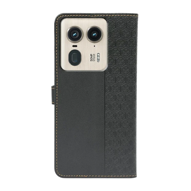 For Motorola Edge 50 Ultra 5G Case Magnetic Clasp Four Leaf Clover Leather Phone Cover - Black
