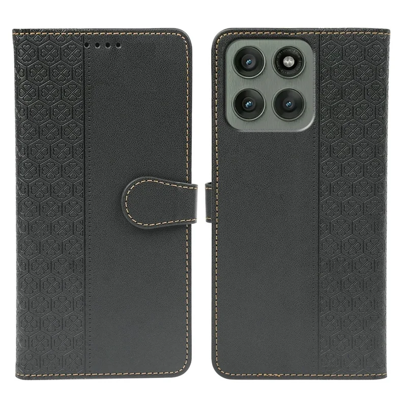 Caso Motorola Edge 60 Pro 5G / Edge 60S Pro Fecho Magnético Trevo de Quatro Folhas Capa de Telefone de Couro - Preto