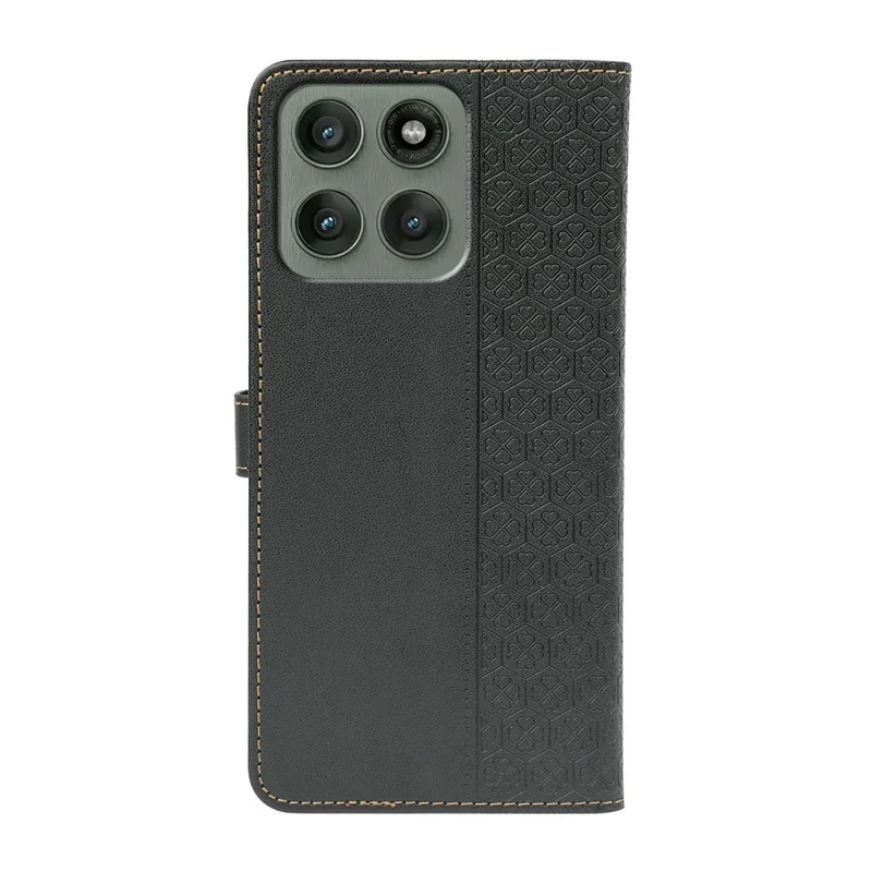 Caso Motorola Edge 60 Pro 5G / Edge 60S Pro Fecho Magnético Trevo de Quatro Folhas Capa de Telefone de Couro - Preto