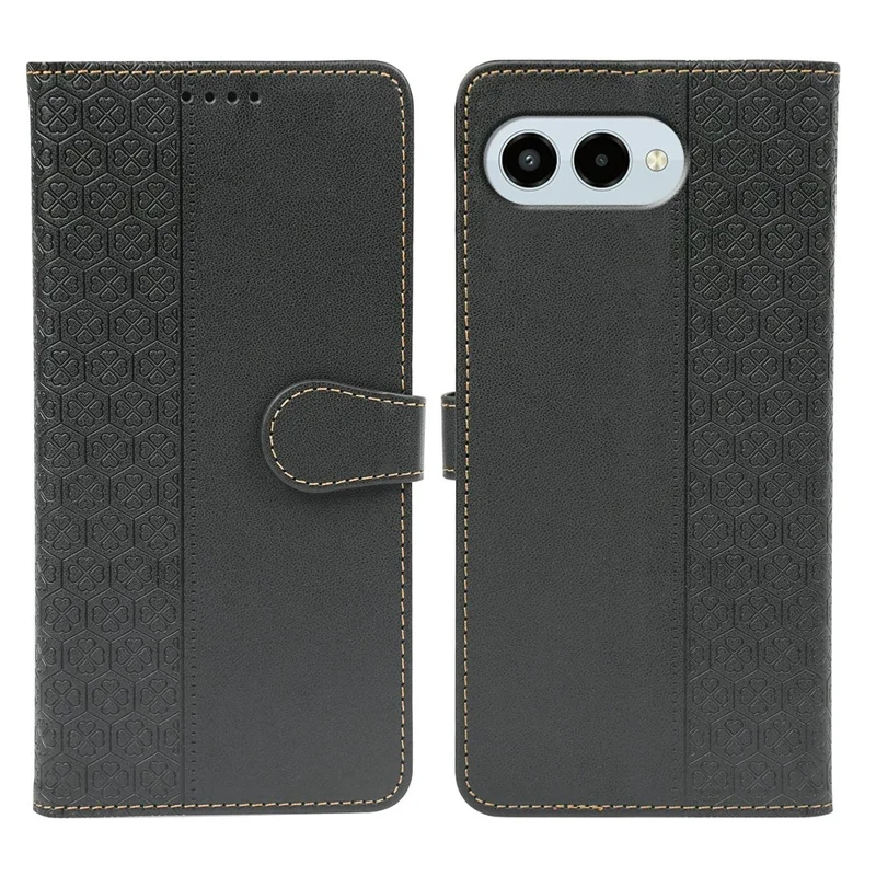 For T-Mobile REVVL 8  /  T Phone 3 Case Magnetic Clasp Four Leaf Clover Leather Phone Cover - Black