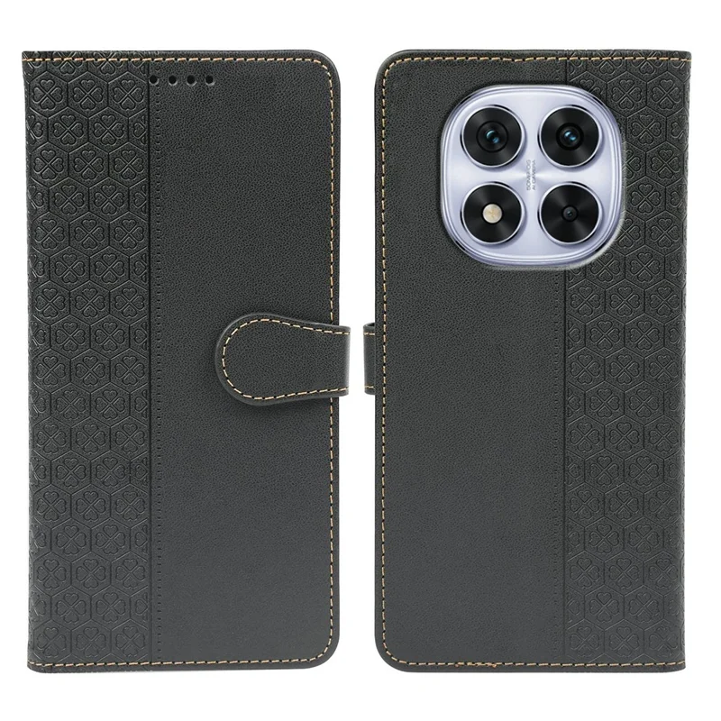 Étui pour Xiaomi Redmi Note 14 Pro 5G / Poco X7 5G - Noir - Étui en cuir avec fermoir magnétique et trèfle à quatre feuilles