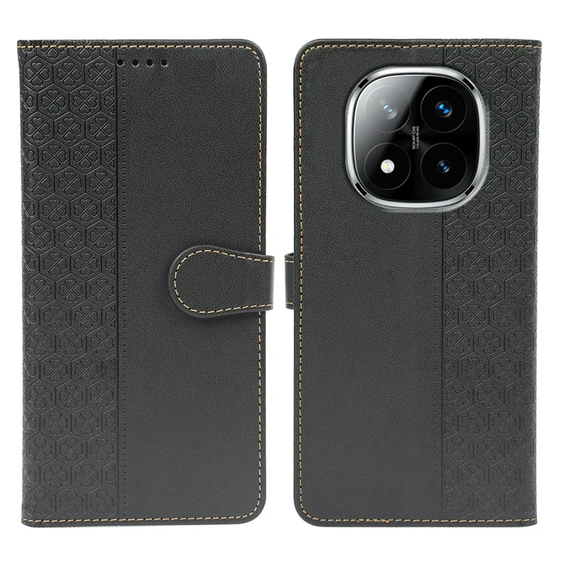 For Xiaomi Redmi Note 14 Pro+ 5G Case Magnetic Clasp Four Leaf Clover Leather Phone Cover - Black