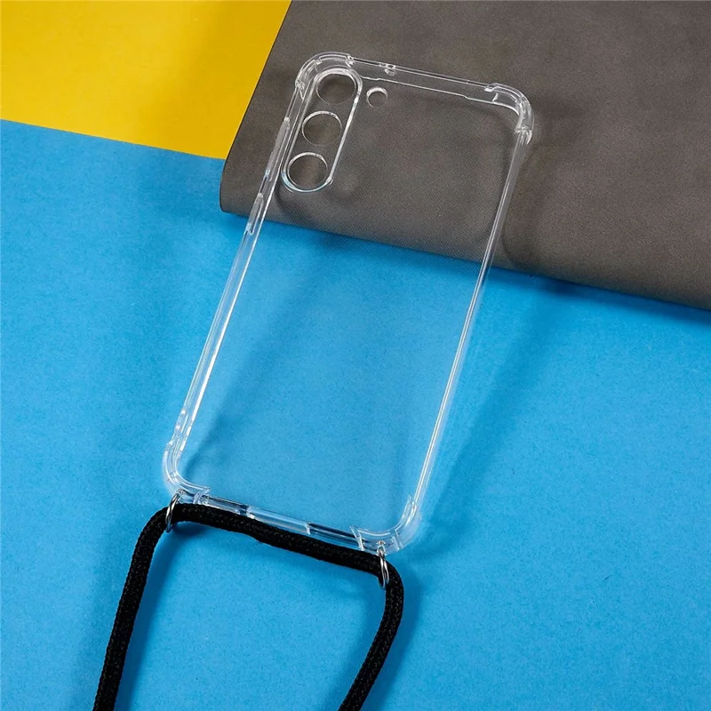 Étui transparent en TPU anti-chute pour Samsung Galaxy S23+, étui arrière souple avec protection anti-chute aux quatre coins et cordon de portage