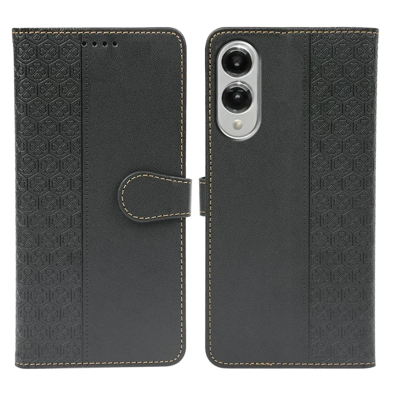 For Samsung Galaxy S25 Edge Case Magnetic Clasp Four Leaf Clover Leather Phone Cover - Black