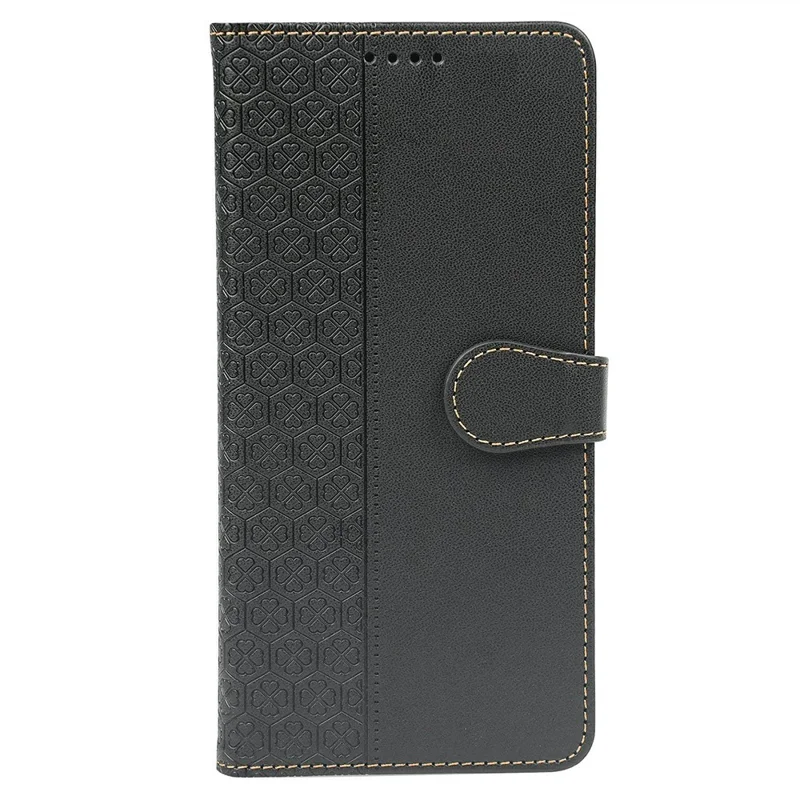 For Samsung Galaxy S25 Edge Case Magnetic Clasp Four Leaf Clover Leather Phone Cover - Black