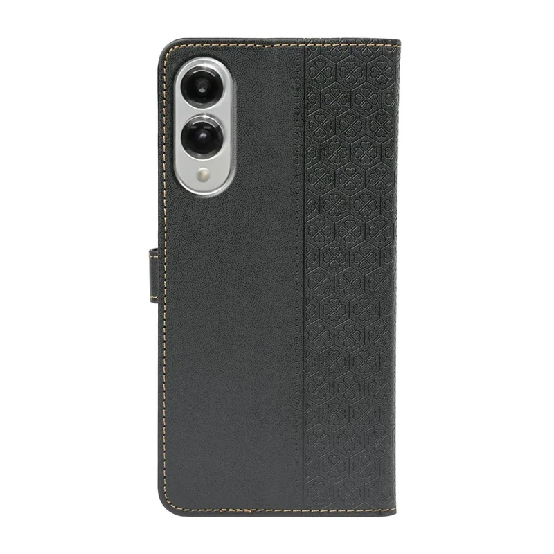 For Samsung Galaxy S25 Edge Case Magnetic Clasp Four Leaf Clover Leather Phone Cover - Black