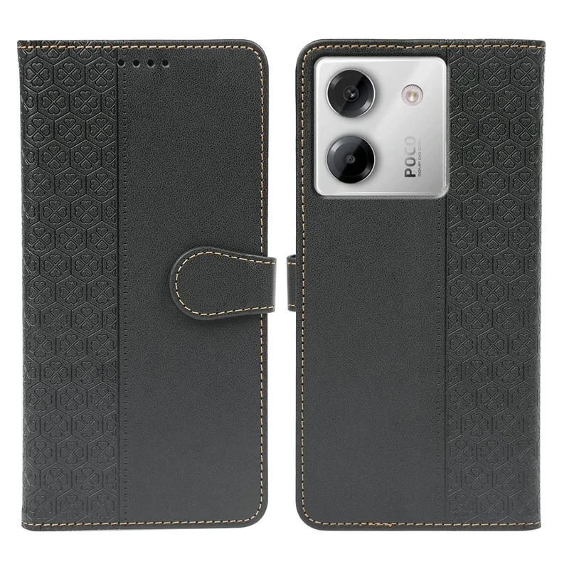 Étui Xiaomi Poco M7 Pro 5G - Noir - Fermoir magnétique, Trèfle à quatre feuilles, Cuir