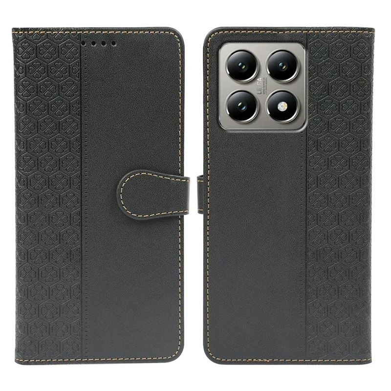 For Xiaomi 14T Pro Case Magnetic Clasp Four Leaf Clover Leather Phone Cover - Black