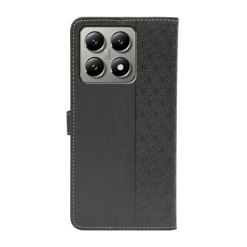For Xiaomi 14T Pro Case Magnetic Clasp Four Leaf Clover Leather Phone Cover - Black