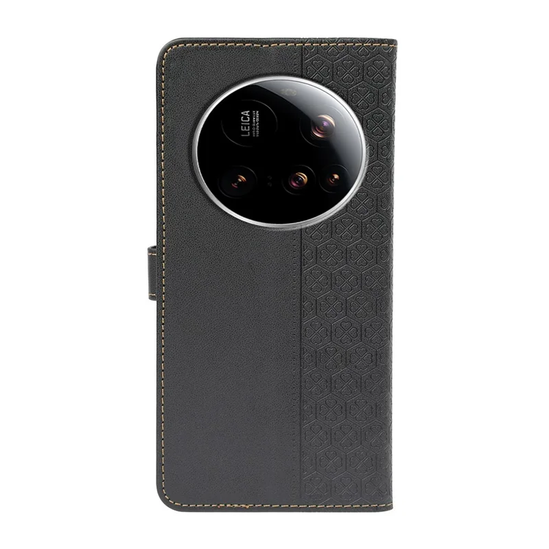 Xiaomi 15 Ultra Hülle Magnetischer Verschluss Vierblättriges Kleeblatt Leder Handyhülle - Schwarz
