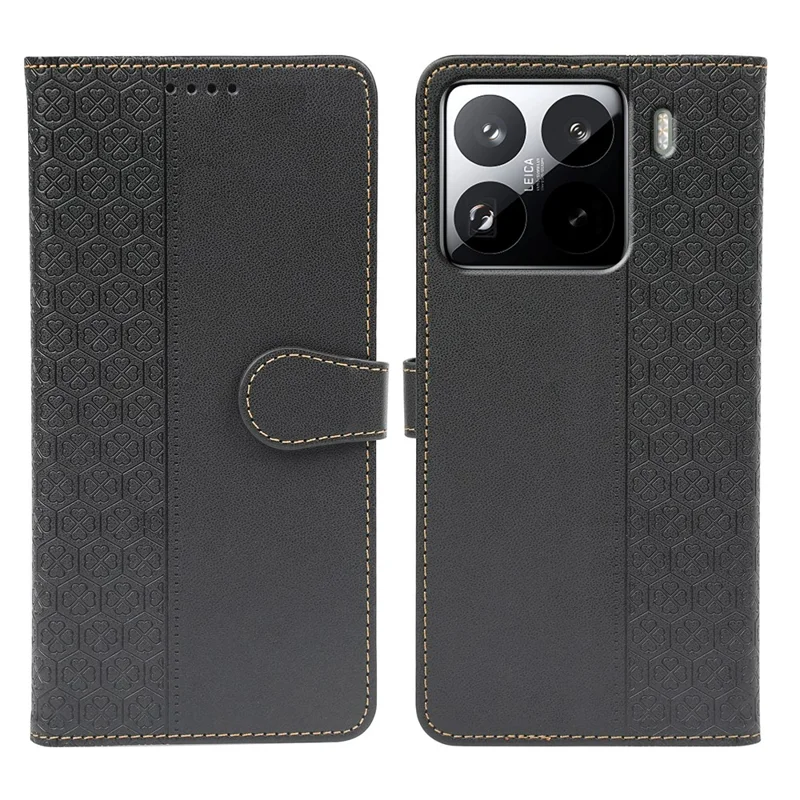 Xiaomi 15 Pro Magnetischer Verschluss Vierblättrige Klee Leder Handyhülle - Schwarz