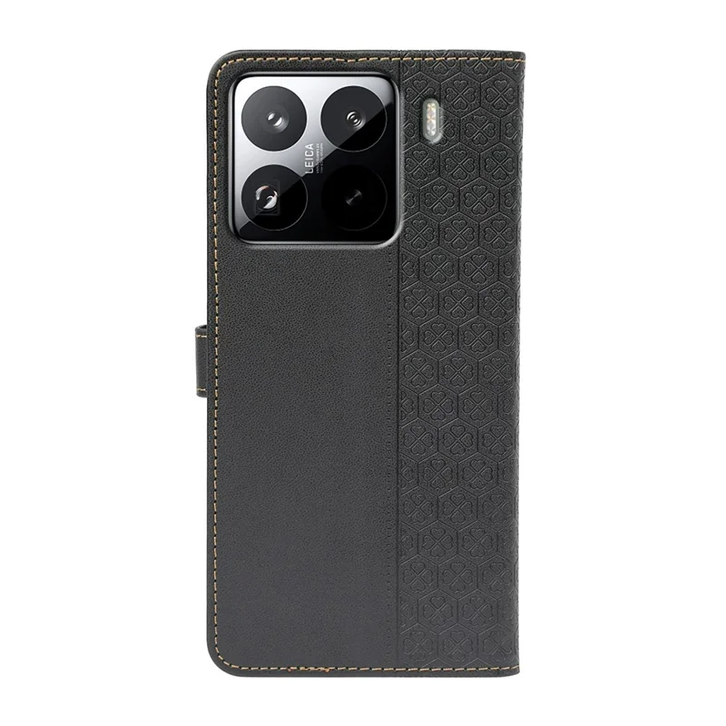 Xiaomi 15 Pro Magnetischer Verschluss Vierblättrige Klee Leder Handyhülle - Schwarz