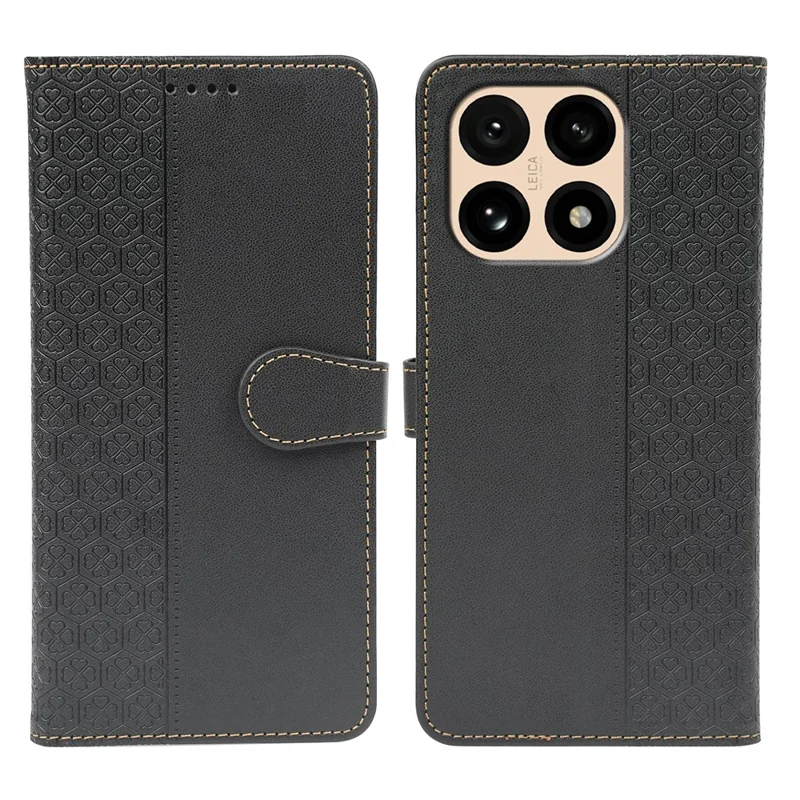 For Xiaomi 15T Case Magnetic Clasp Four Leaf Clover Leather Phone Cover - Black
