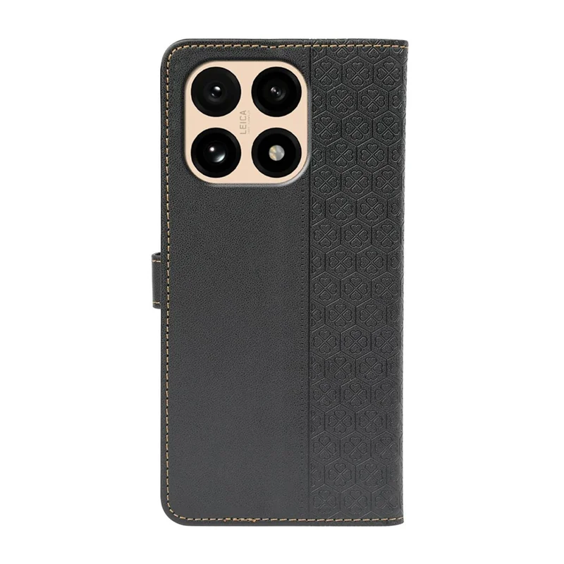 For Xiaomi 15T Case Magnetic Clasp Four Leaf Clover Leather Phone Cover - Black
