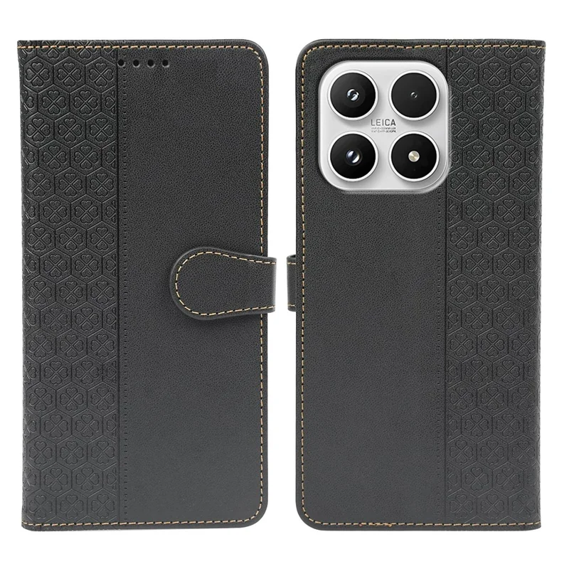 For Xiaomi 17 Case Magnetic Clasp Four Leaf Clover Leather Phone Cover - Black