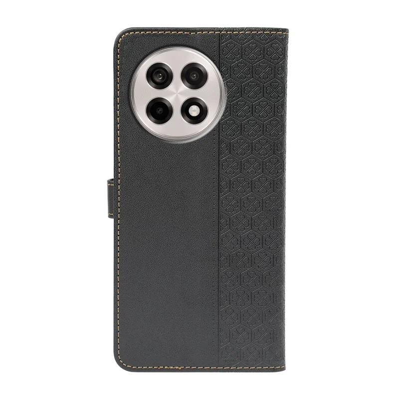 Leather Case For OnePlus 13R 5G  /  Ace 5 5G  /  Ace 5 Pro 5G Magnetic Clasp Four Leaf Clover Phone Cover - Black