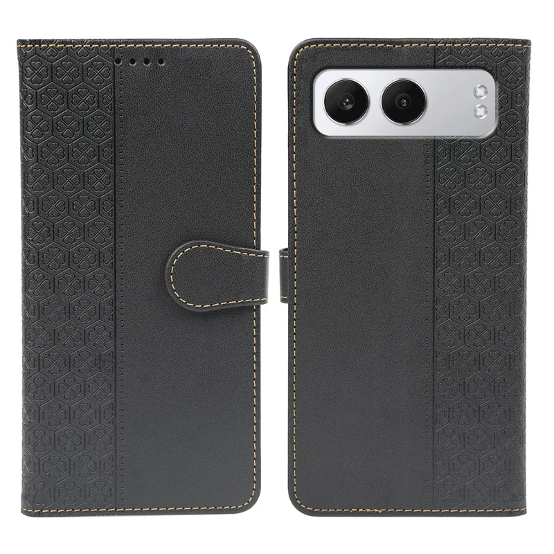 For OnePlus Nord 4 Case Magnetic Clasp Four Leaf Clover Leather Phone Cover - Black