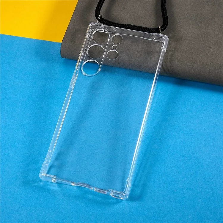 Pour Samsung Galaxy S23 Ultra Anti-Drop Phone Back Cover HD Clear Four Corner Anti-Drop Soft TPU Case Avec Longe