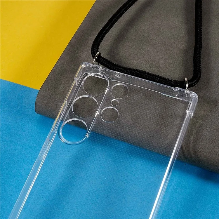 Для Samsung Galaxy S23 Ultra Anti-Drop Phone Back Cover HD Clear Four Corner Anti-drop Soft TPU Case with Lanyard