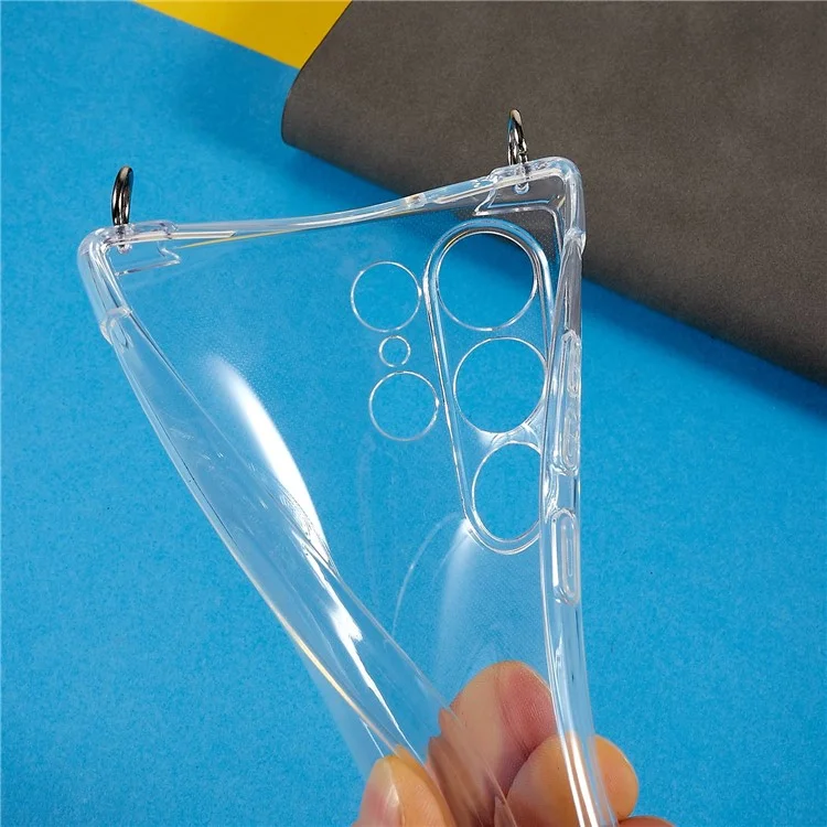Для Samsung Galaxy S23 Ultra Anti-Drop Phone Back Cover HD Clear Four Corner Anti-drop Soft TPU Case with Lanyard