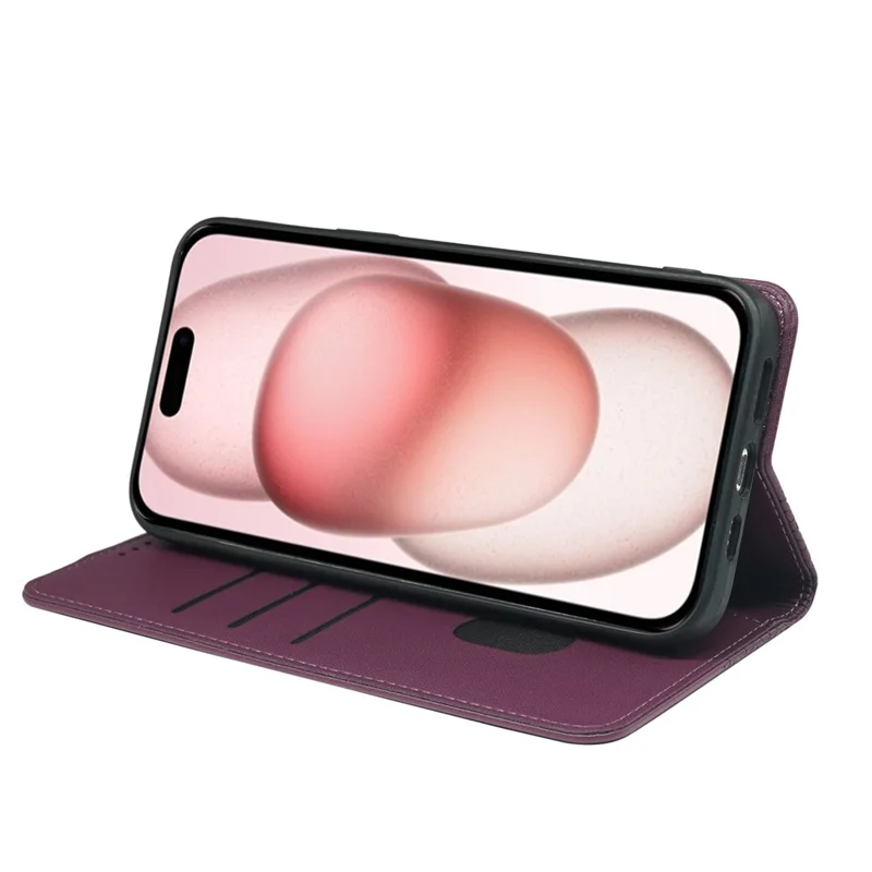 iPhone 16e Hülle Vierblättriges Kleeblatt Leder Flip Handyhülle Ständer Geldbörse - Dunkelviolett