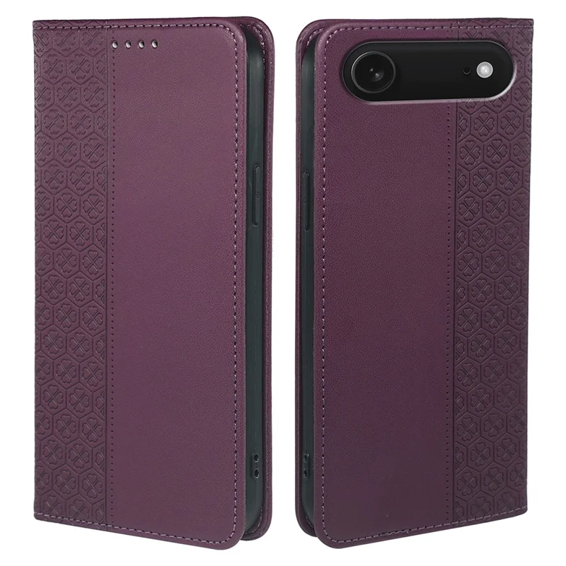 iPhone Air Case Vier Blatt Klee Leder Flip Handy Cover Ständer Geldbörse - Dunkelviolett