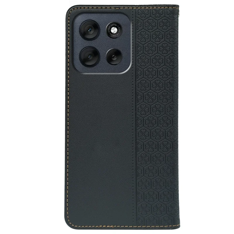 Capa Motorola Moto G56 5G Trevo de Quatro Folhas Couro Flip Phone Cover Stand Carteira - Preto